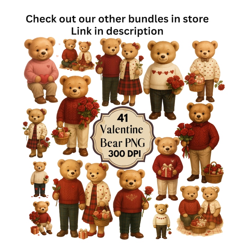 Teddybär-Cliparts, Preppy-Bär-PNG-Bundle, Digitaler Download, Sublimation, DTF-Transfer Bild 2