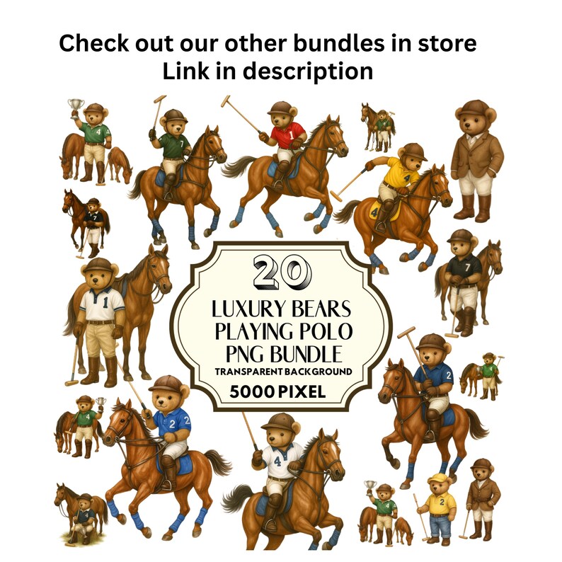 Teddybär-Cliparts, Preppy-Bär-PNG-Bundle, Digitaler Download, Sublimation, DTF-Transfer Bild 4