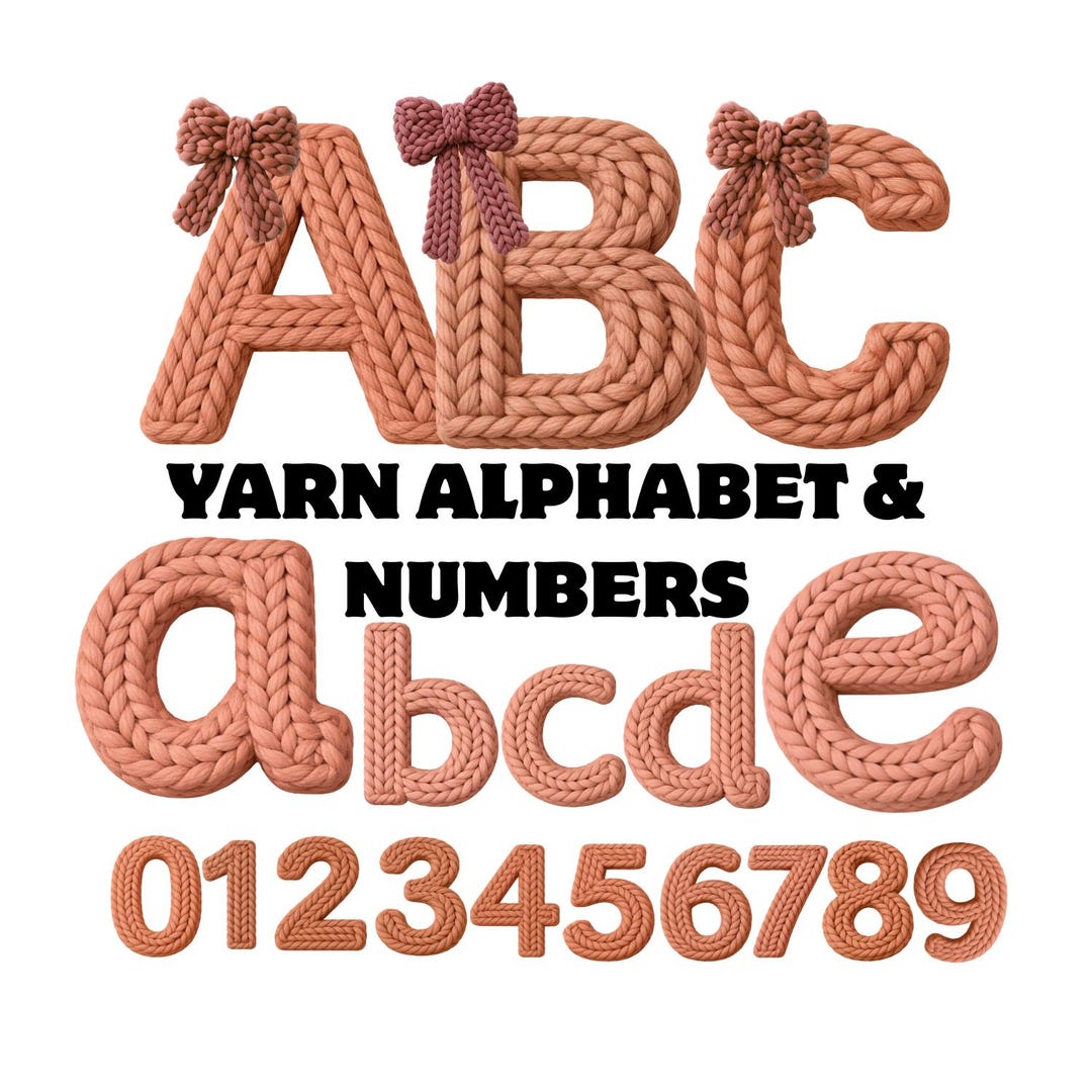 Yarn Letter R Knitted Alphabet Clipart Bundle, Pink Yarn Letters & Numbers (digital ...