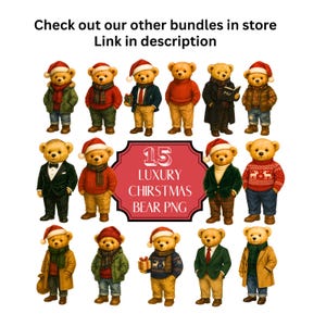 Teddybär-Cliparts, Preppy-Bär-PNG-Bundle, Digitaler Download, Sublimation, DTF-Transfer Bild 6