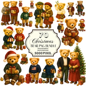 Weihnachten PNG, Aquarell Adrette Teddybär Clipart, digitaler Download, Sublimation PNG, DTF Transfer
