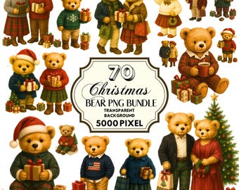 Christmas PNG, Watercolour Preppy Teddy Bear Clipart,  Digital Download, Sublimation PNG, DTF Transfer