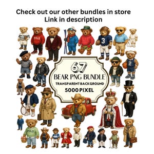 Teddybär-Cliparts, Preppy-Bär-PNG-Bundle, Digitaler Download, Sublimation, DTF-Transfer Bild 5