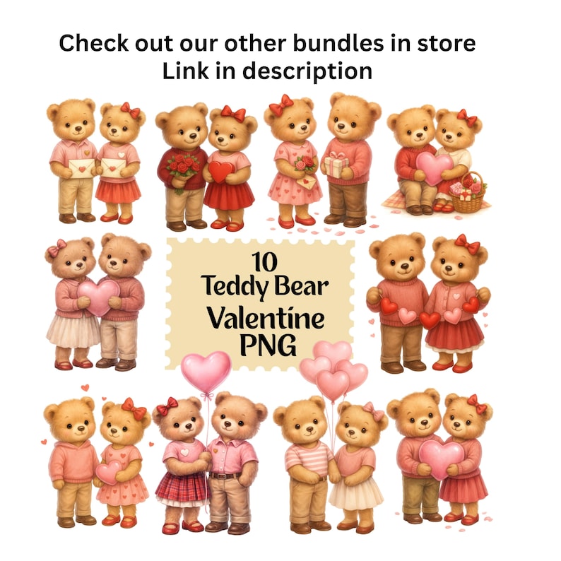 Teddybär-Cliparts, Preppy-Bär-PNG-Bundle, Digitaler Download, Sublimation, DTF-Transfer Bild 3