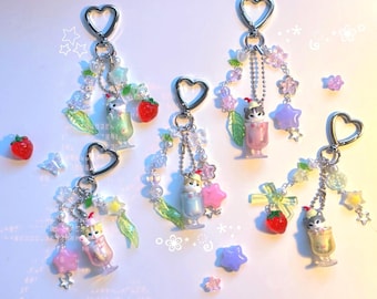 Handmade Mofusand Soda Cat Charm Beaded Keychains