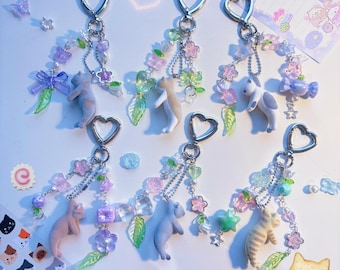 Sleepy Flower Cat Handmade Beaded Keychains