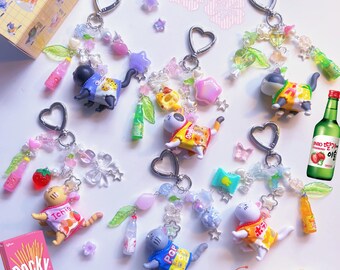 Snack & Soda Cat Handmade Beaded Keychains