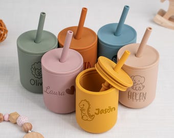 Personalized Silicone Cup With Handel, Engraved Baby Silicone Cup, Toddler Training Cup,Baby Shower Gift, Cup Name Labels Engrave