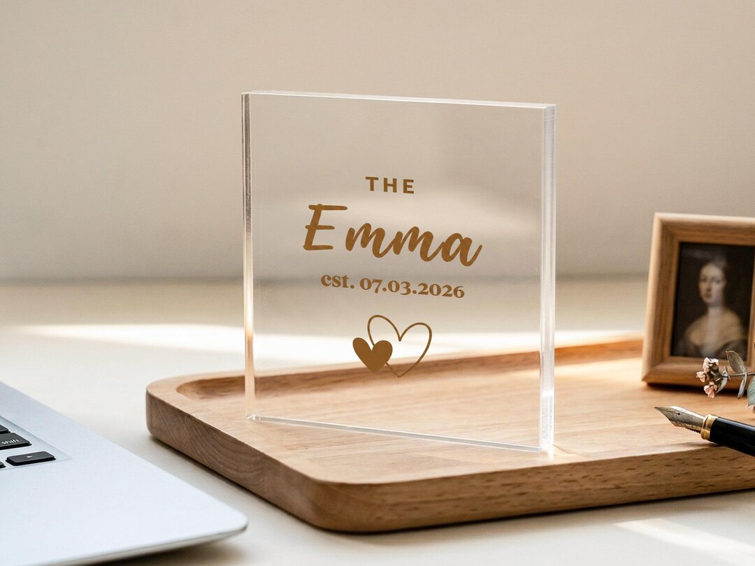 Custom Acrylic Name Plaque, Personalized Est Date Sign, Modern Heart ...