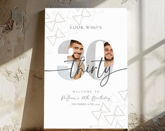 30e anniversaire signe de bienvenue modèle numérique Design modifiable collage photo affichage du numéro homme anniversaire homme Decor trentième fête jalon