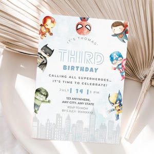 Editable Superheroes Birthday Invitation | Superhero Party Invite | Boys Birthday Template | Printable Canva Download