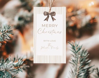 Christmas Gift Tags Printable Modern Minimalist Editable Holiday Gift Tags Canva Template Boho Neutral Design Gift Tags for Family Friends