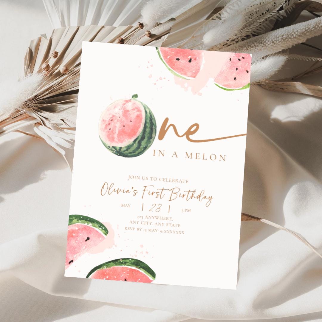 One in A Melon First Birthday Invitation Watermelon Birthday Invite ...