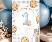 One Sweet Cookie Gingham Birthday Invitation Boy First Birthday Cookie Party Invite Editable Template Bakery Theme Printable