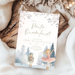 Winter OneDerland Birthday Invitation Editable Onederland First Party Invite for Girls Nutcracker Ballet Printable 1st Birthday DIY Invite