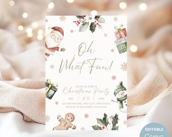 Christmas Invitation | Oh What Fun Holiday Invite | Cute Winter Party Editable Template