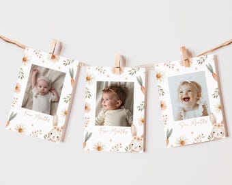 Some Bunny Is One Photo Banner Editable Monthly Baby Milestone Banner First Birthday Photo Banner Template Bunny Theme 1st Photo Garland