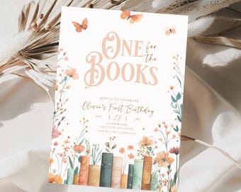 One for the Books First Birthday Invitation Book Theme for First Birthday One for the Books Birthday Invite Wildflowers Book Theme for Girl