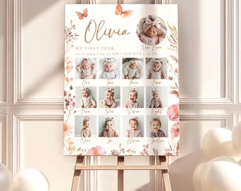 Wildflower First Birthday Milestone Board Wild One Monthly Photo Sign Wild and One derful 12 Month Photo Poster First Birthday Photo Display
