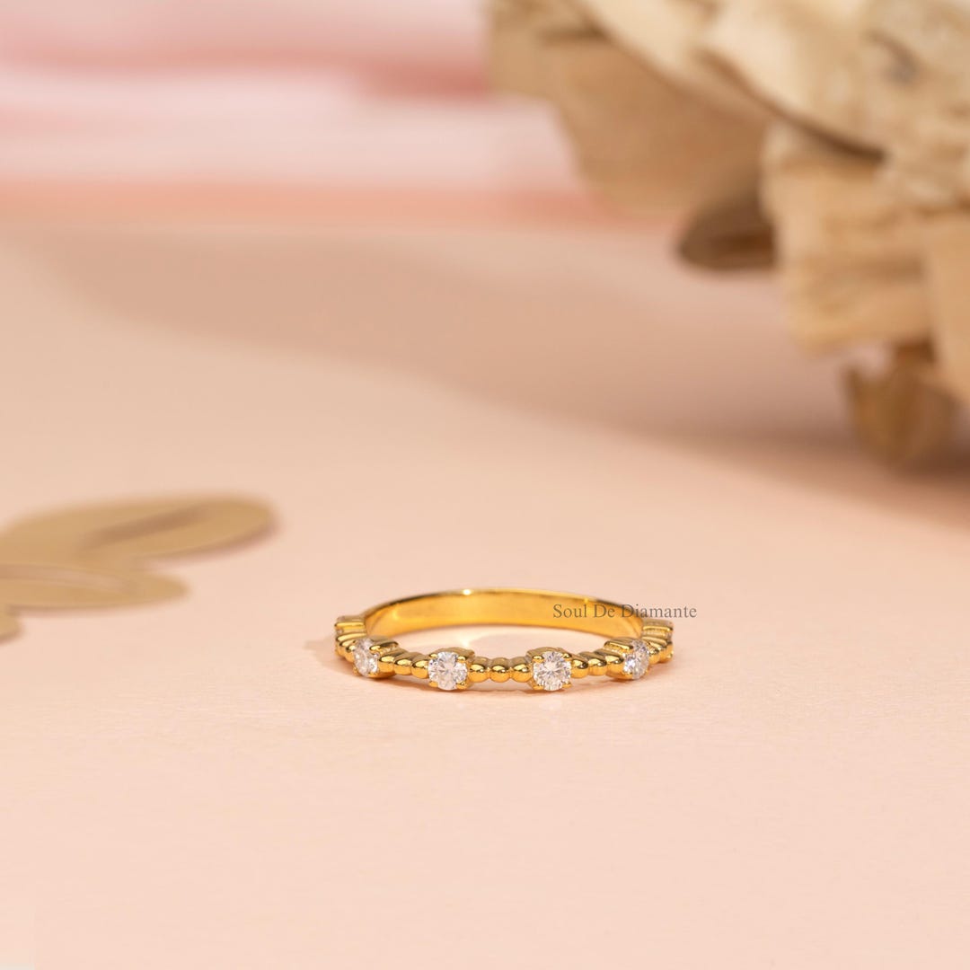 Diamond Wedding Band 10K 14K 18K Solid Gold Stacking Ring Half Eternity ...