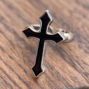 Adjustable Silver Gothic Cross Ring - Religious Jewelry for Men and Women