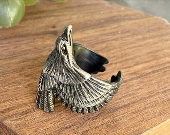 Viking Raven Ring: Black Stainless Steel Norse Mythology Jewelry