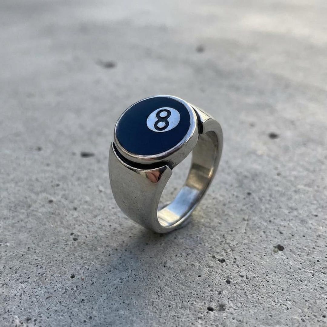 Men Gothic Silver Billiard 8 Ball Signet Ring - Etsy