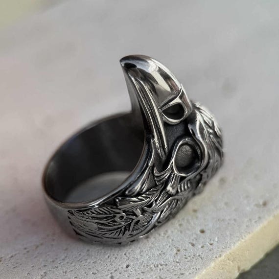 Odin's Raven Viking Ring - Solid Stainless Steel Norse Pagan Men's Jewelry