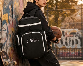 Mochila personalizada bordada para baloncesto callejero, bolsa deportiva personalizada con bolsillo para zapatos, regalo de cumpleaños para adolescente amante del baloncesto LXY1607