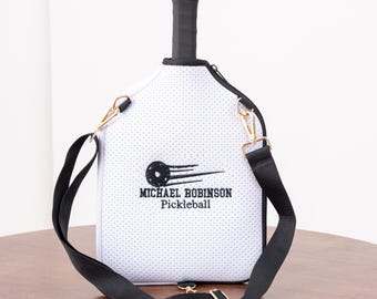 Personalized White Pickleball Paddle Cover Custom Logo Embroidered Paddle Bag Gift for Coach 260310