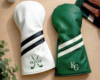 Copritesta personalizzato per mazze da golf, copridriver in pelle personalizzato, regalo da golf con monogramma ricamato per papà o appassionato di golf, accessori da golf F06