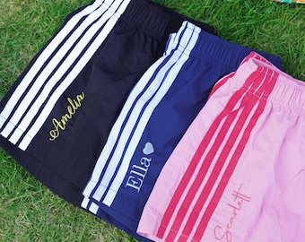 Gift For Her Custom Embroidered Striped Sport Shorts, Personalized Retro Women Track Shorts, Custom Summer Gym Beach Casual OutfitLM160702