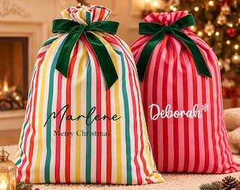 Personalized Christmas Gift Sack Custom Name Santa Bag Vertical Striped Canvas Gift Bag Family Christmas Keepsake LXY1609