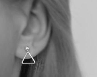 Triangle silver studs. Small ball sterling silver stud earrings. Gift for her