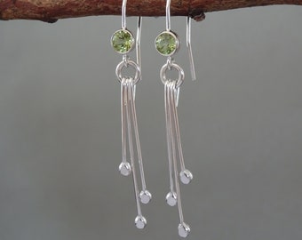 Peridot Sterling Silver Earrings With Dangles. August Birthstone Earrings. Earrings For Woman