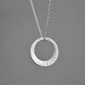 Minimalist Hammered Sterling Silver Circle Necklace. Washer Pendant. Gift For Her.