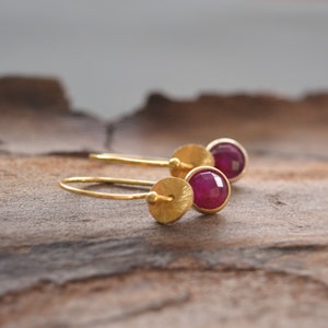 24k Gold Vermeil And Ruby Earrings, July Birthstone Earrings, Earrings For Woman, Gift for her