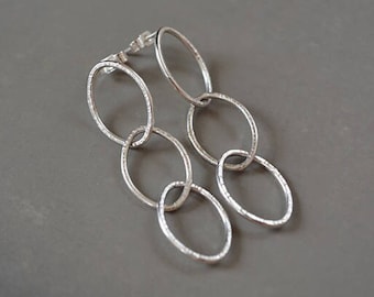 Long sterling silver oval link stud earrings. Handmade earrings. Gift for her.