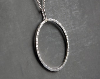 Minimalist sterling silver oval necklace. Silver pendant. Silver jewellery. Handmade