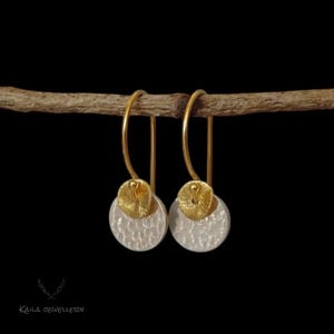 Hammered Disc Dangle Earrings: 24K Gold Vermeil & Sterling Silver