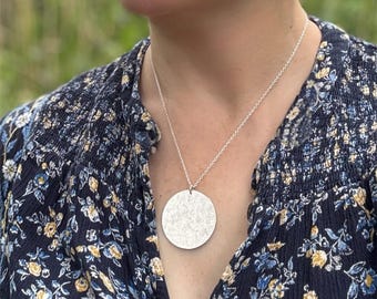 Hammered Sterling Silver Disc Necklace: Bold Handmade Statement Pendant