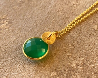 24k gold vermeil Green Onyx necklace pendant. Gift for woman.