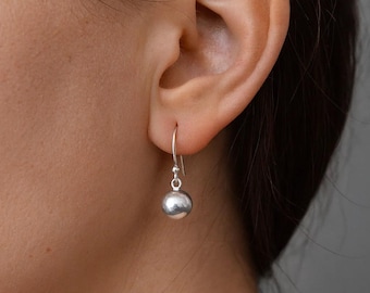 Sterling Silver Ball Dangle Earrings: Minimalist 8mm Drop Earrings