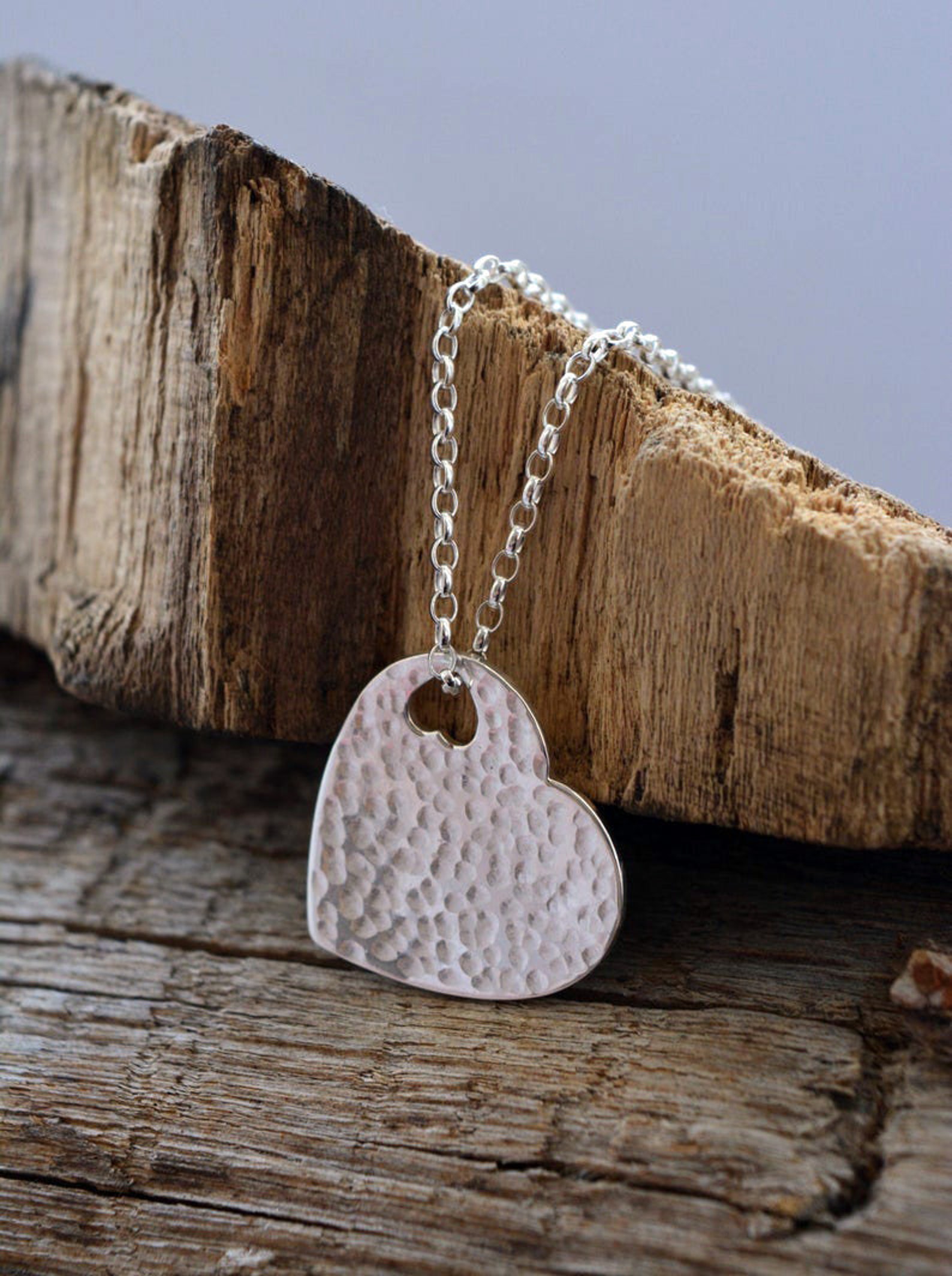 Hammered Sterling Silver Heart Necklace Pendant. Etsy