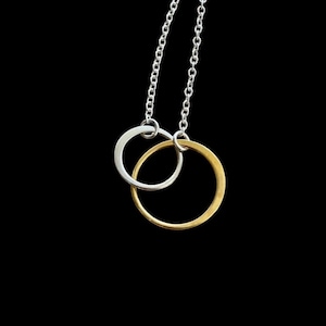 24k gold vermeil and sterling silver interlocking circle necklace. Infinity, unity necklace. Entwined circles. Double circle necklace.