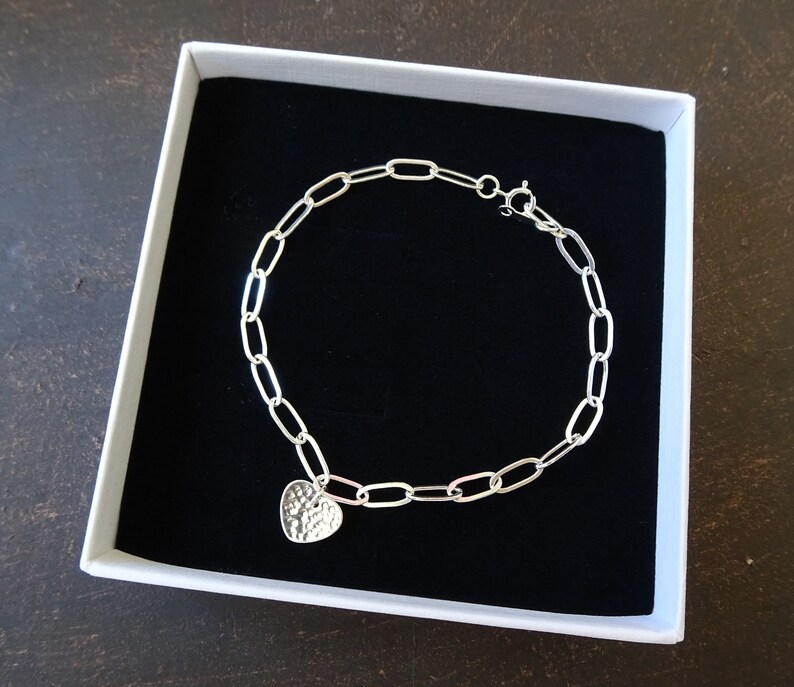 Sterling Silver Cable Bracelet. Link Bracelet. Heart Charm Etsy UK