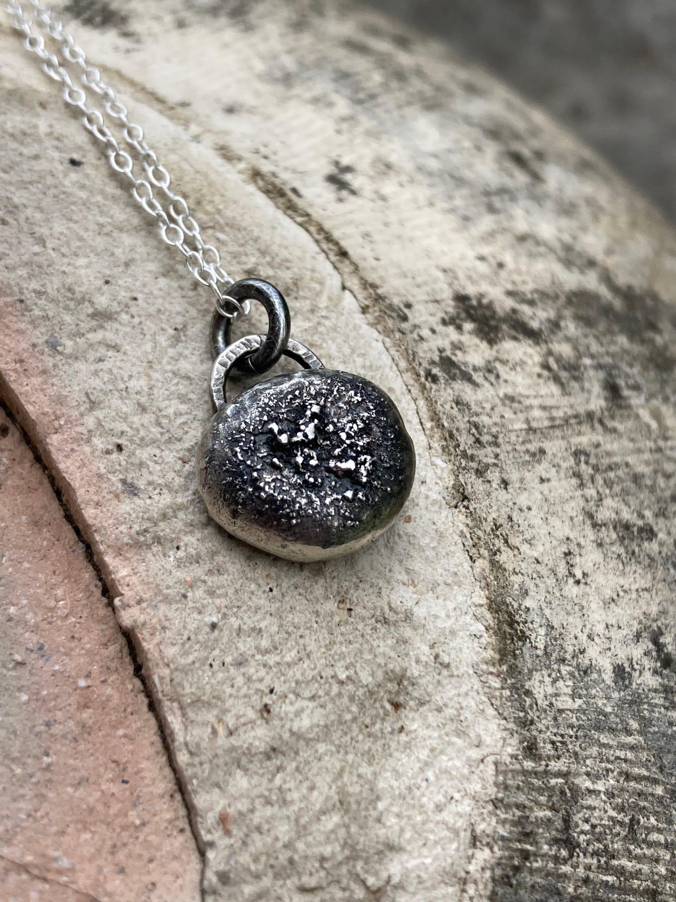 Handmade Small Rustic Dust Sterling Silver Pebble Necklace Pendant ...