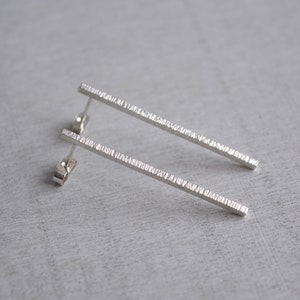Minimalist long sterling silver stud earrings. Silver bar stud earrings. Gift for her. image 4