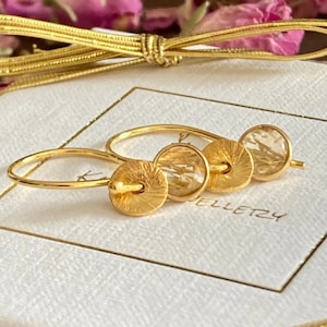 Citrine Dangle Earrings: 24k Gold Vermeil Textured Disc, November Birthstone