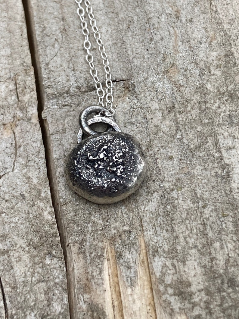 Handmade Small Rustic Dust Sterling Silver Pebble Necklace Pendant ...